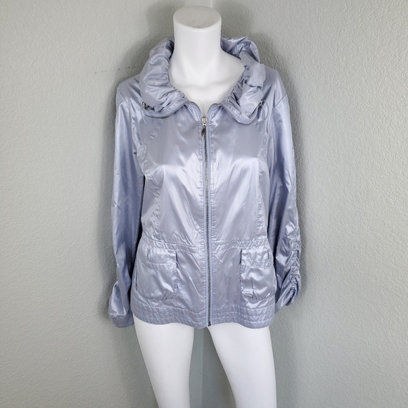 Chico Metallic Silver Ruched Boho Jacket Size 1/M - Picture 1 of 11